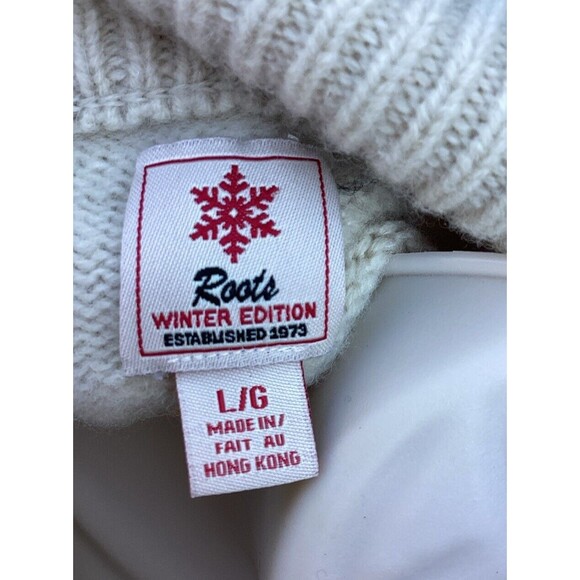 Roots Winter Edition Cream Blue Snowflake Sweater Women's Large 100% Lambs Wool - Picture 5 of 8